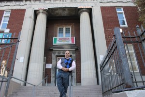 Here I am standing on the steps of the Hai Getron. It shows its age, but I still find it remarkable that the outside is still in good shape. 