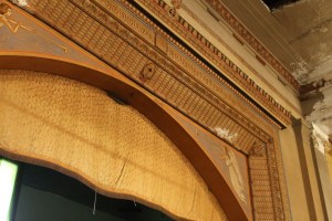 A closer look at the craftsmanship of the molding on the stage. 