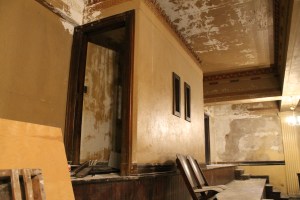 Projection room on opposite wall of the floor where church services once took place. 