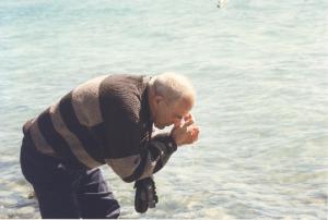 My uncle Ike, experiencing the water on his face from Lake Sevan. 
